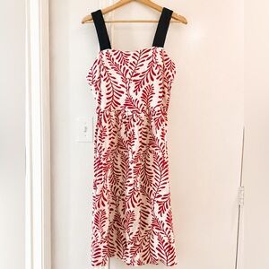 Who What Wear Red, White, and Black Botanical Print Dress with Black Straps Sz M